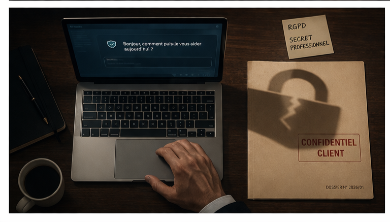 Confidential client file with broken padlock, GDPR and professional secrecy — Claude Code leak, Anthropic leak, Legal AI training