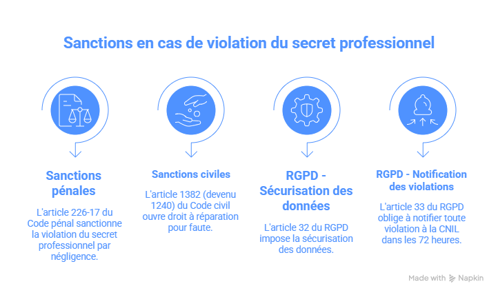 Sanctions en cas de violation du secret professionnel — Infographie