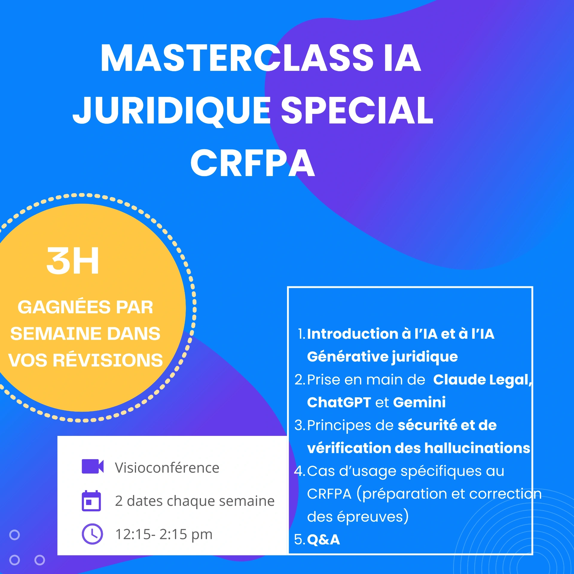 Formation IA CRFPA : masterclass ChatGPT Claude Gemini pour préparation examen avocat barreau - pré barreau IA révisions FCO CPF FIF-PL